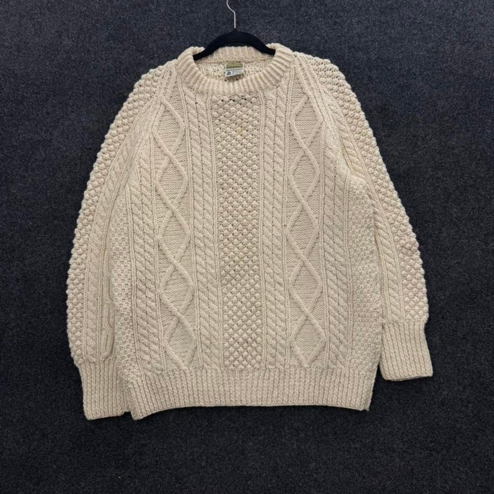 chunky irish aran sweater in creamy wool with the dreamiest fisherman knit